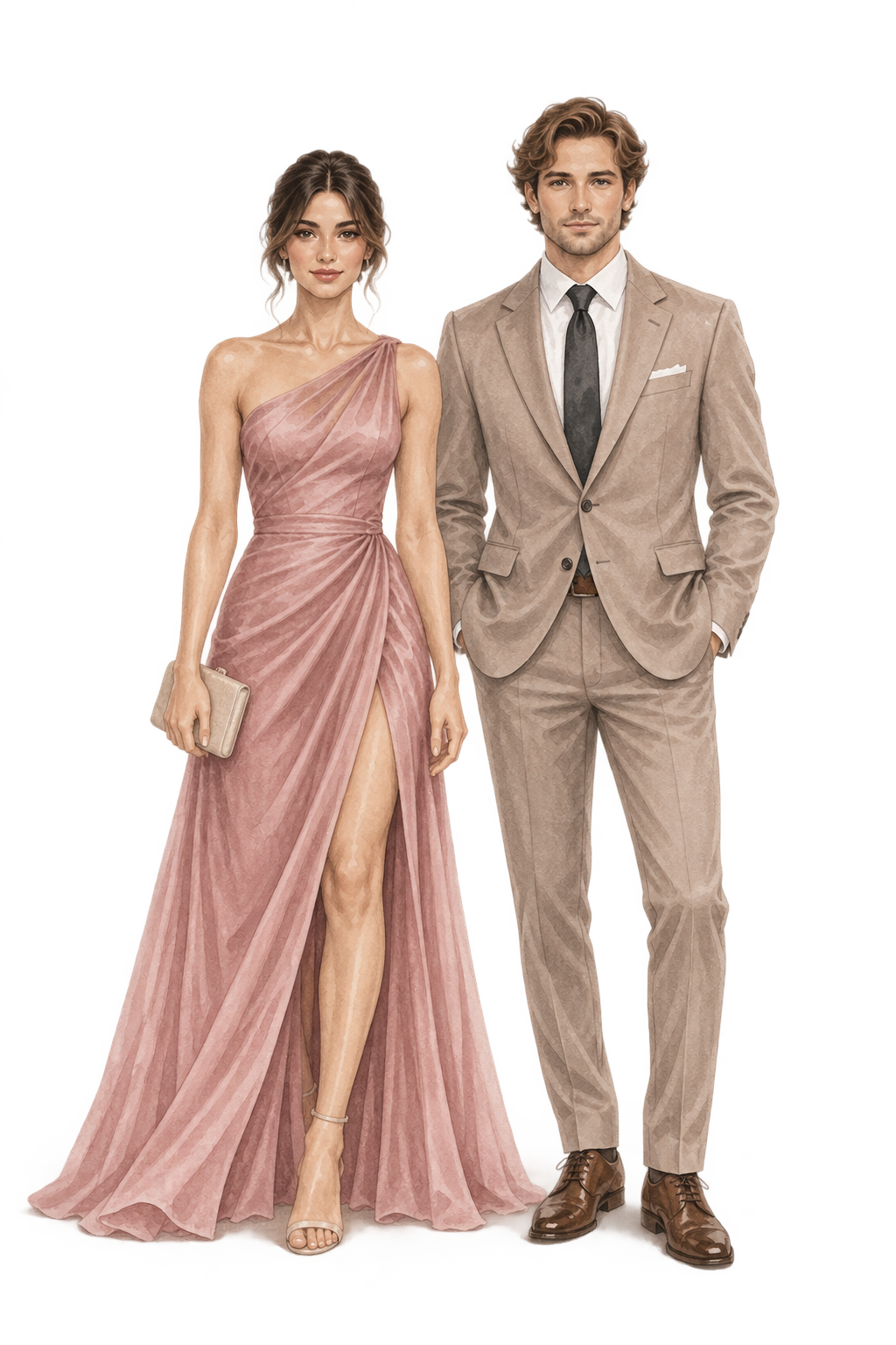 Watercolor illustration of garden formal attire